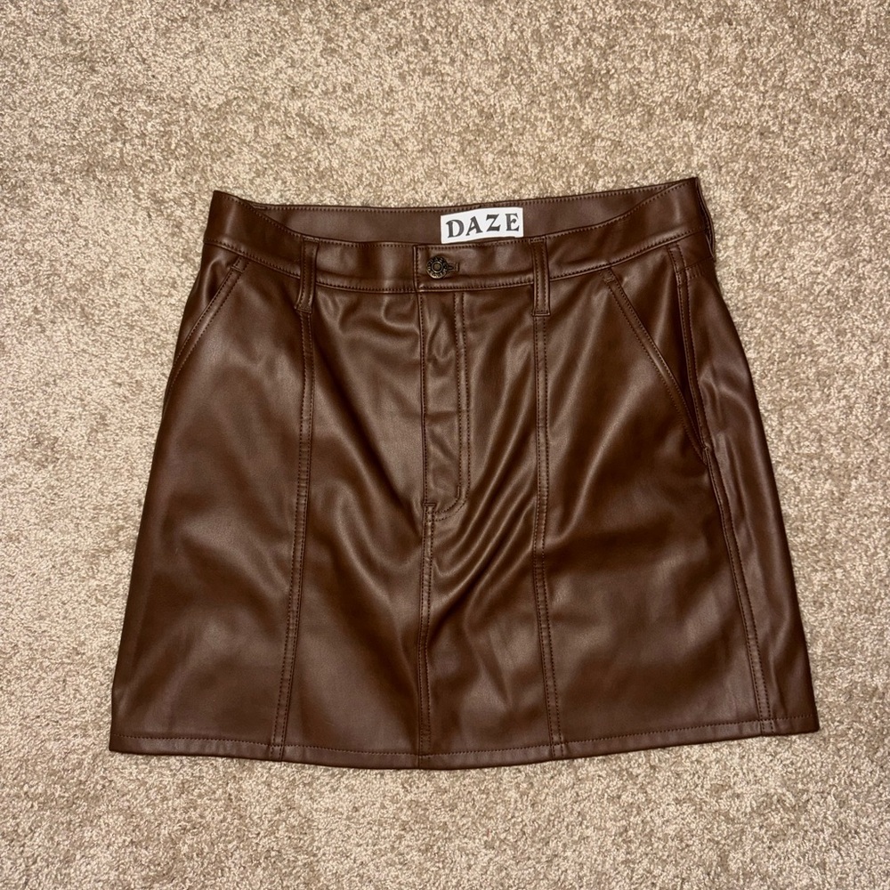 Daze Brown Leather Skirt